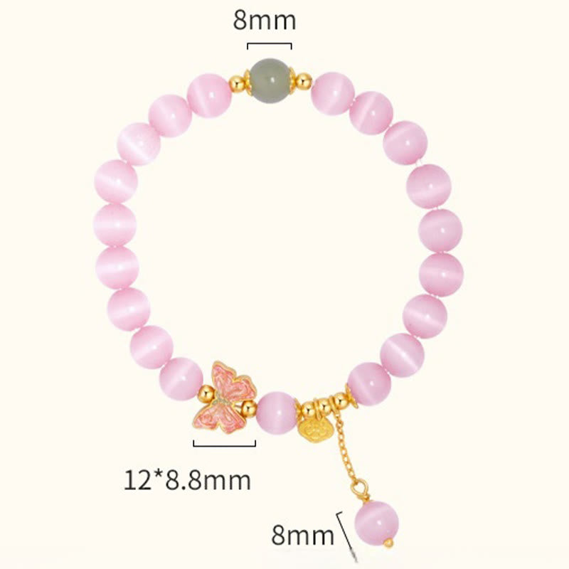 Buddha Stones 925 Sterling Silver Cat's Eye Hetian Jade Butterfly Peace Lock Charm Peace Bracelet