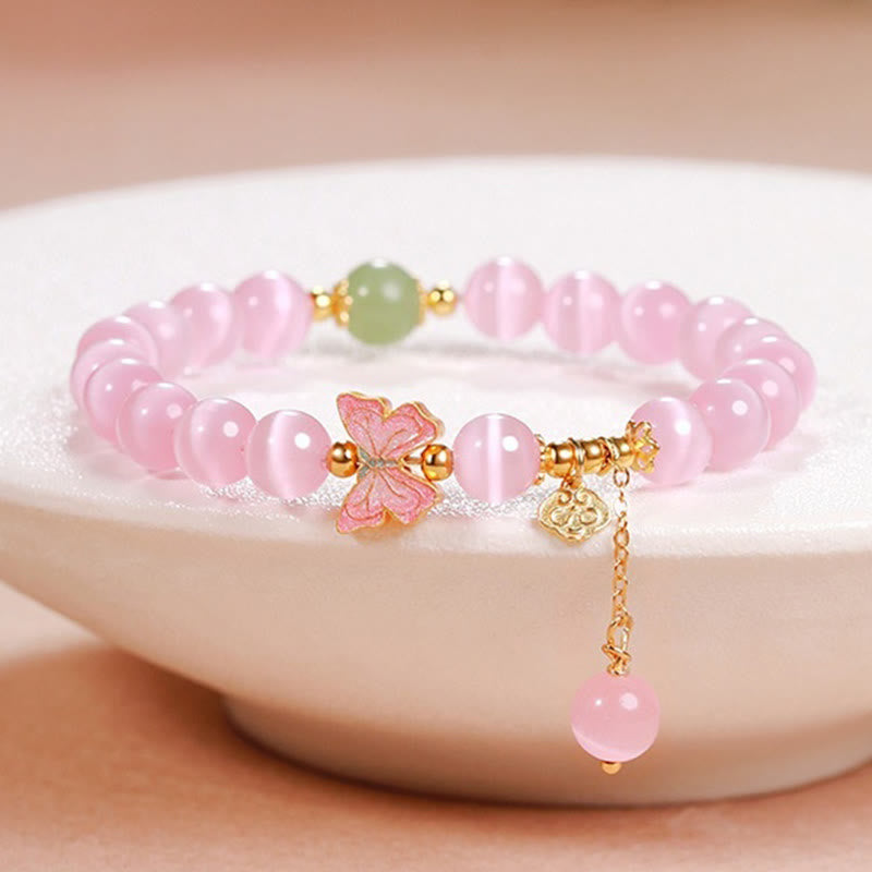 Buddha Stones 925 Sterling Silver Cat's Eye Hetian Jade Butterfly Peace Lock Charm Peace Bracelet