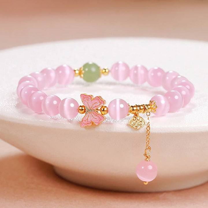 Buddha Stones 925 Sterling Silver Cat's Eye Hetian Jade Butterfly Peace Lock Charm Peace Bracelet