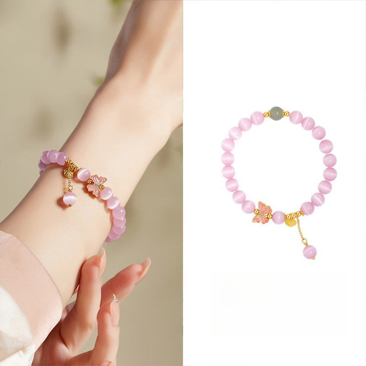 Buddha Stones 925 Sterling Silver Cat's Eye Hetian Jade Butterfly Peace Lock Charm Peace Bracelet