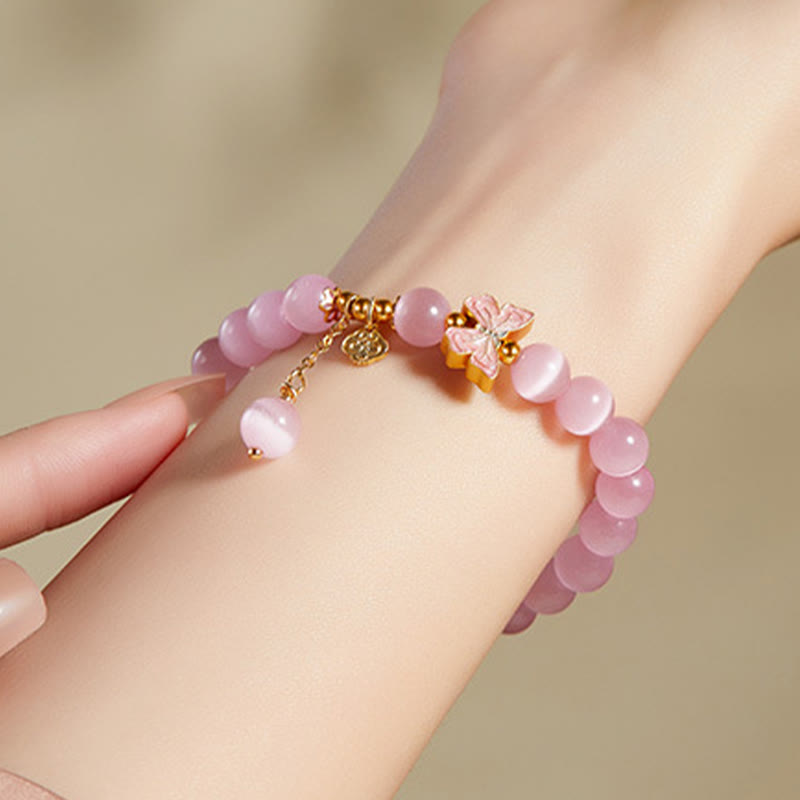 Buddha Stones 925 Sterling Silver Cat's Eye Hetian Jade Butterfly Peace Lock Charm Peace Bracelet