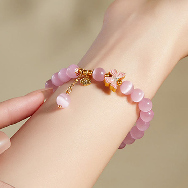 Buddha Stones 925 Sterling Silver Cat's Eye Hetian Jade Butterfly Peace Lock Charm Peace Bracelet