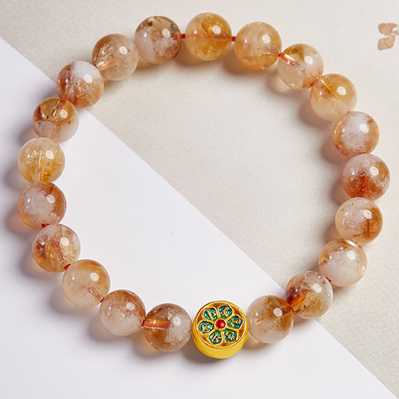 Buddha Stones 999 Sterling Silver Citrine Om Mani Padme Hum Protection Bracelet