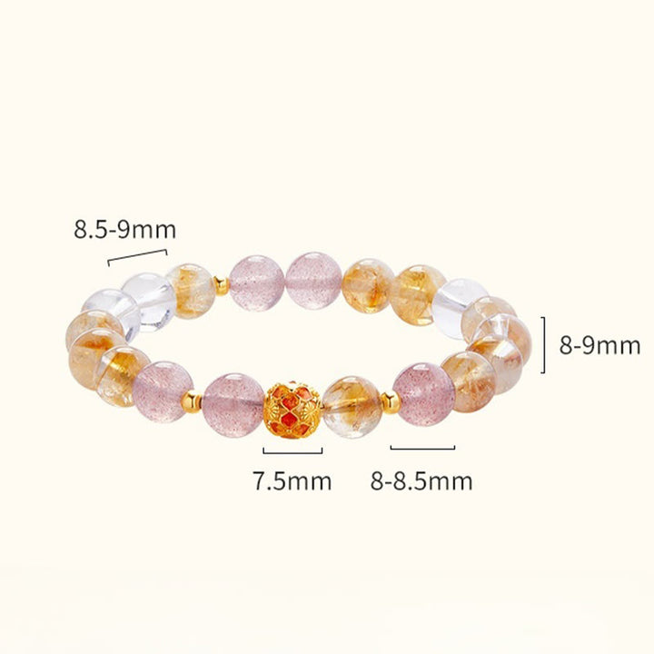 Buddha Stones 999 Sterling Silver Citrine Strawberry Quartz White Crystal Protection Bracelet