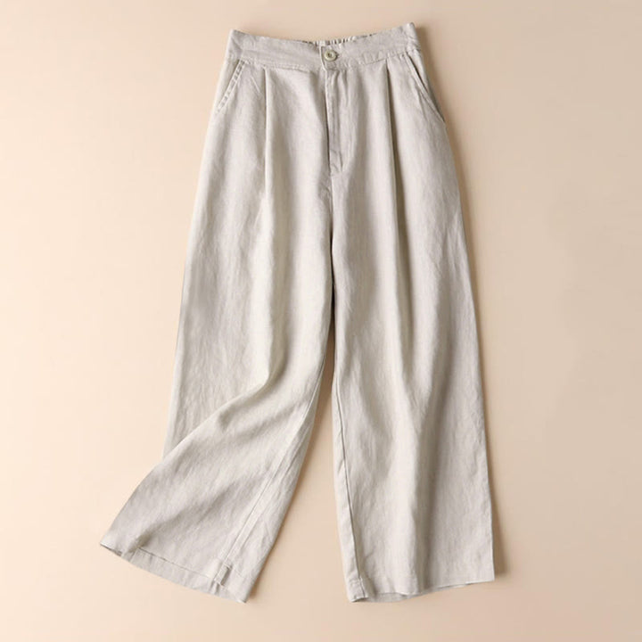 Buddha Stones Commute Solid Color Drawstring 7-8 Length Cotton Linen Women's Wide Leg Pants With Pockets - Linen - US12,UK/AU16,EU44 (3XL) - image 0