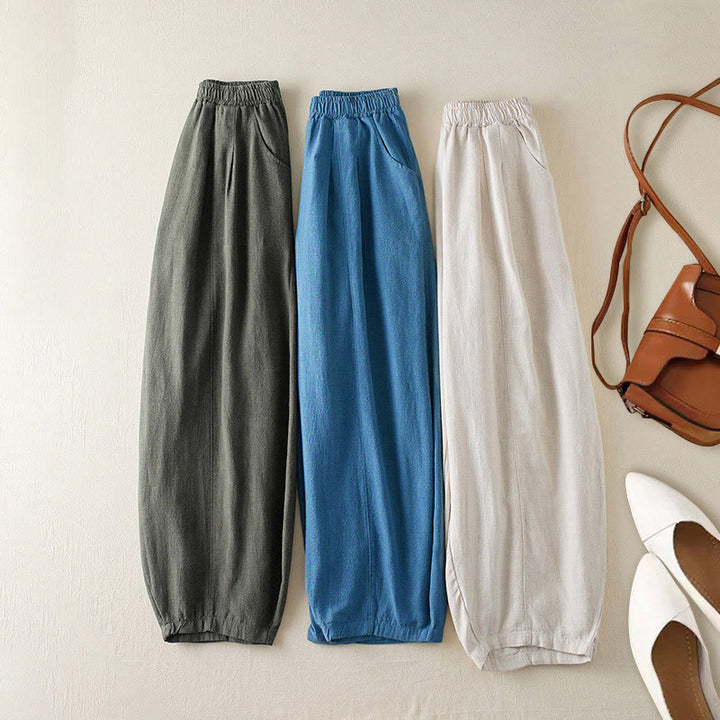 Buddha Stones Plain Color Cotton Linen Women's Pants With Pockets - image 1