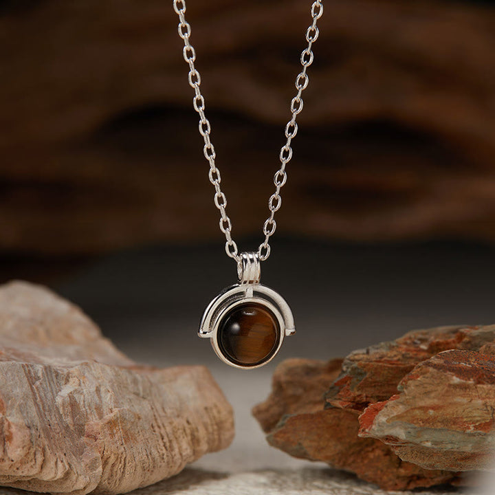Buddha Stones Red Agate Tiger Eye Aquamarine Moonstone 925 Sterling Silver Confidence Necklace Pendant
