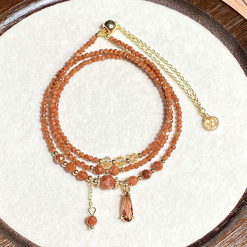 Buddha Stones Natural 2mm Goldstone Beads Positive Multi Layer Bracelet