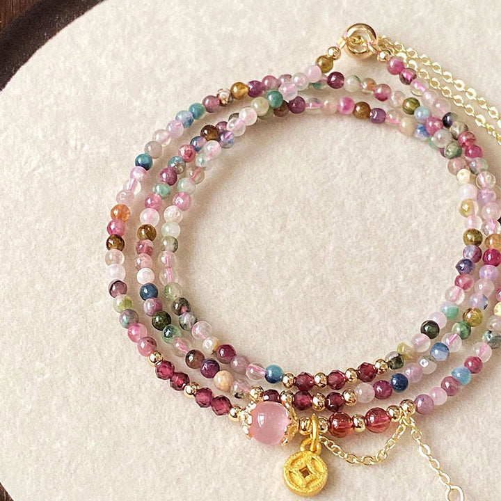 Buddha Stones 2.5 mm Irregular Beads Colored Tourmaline Coin Wisdom Bracelet