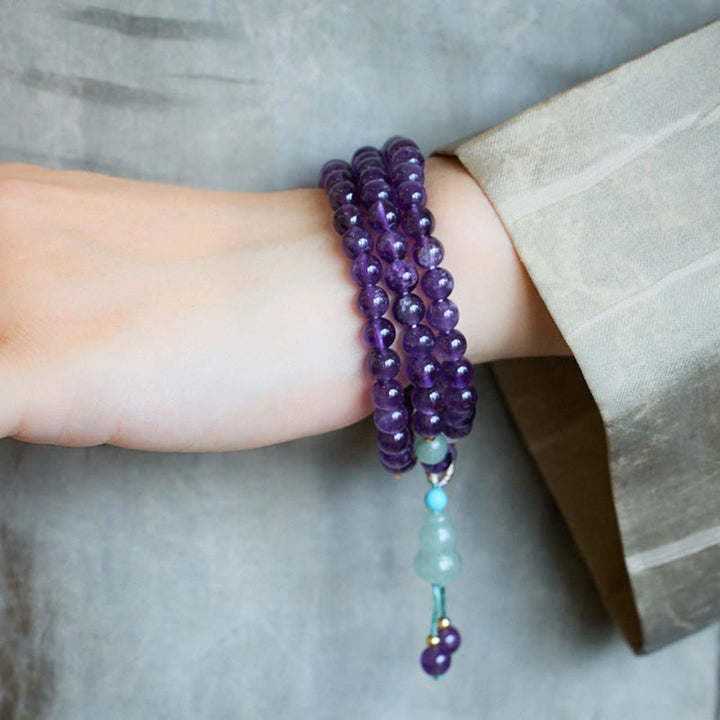 Buddha Stones Natural Amethyst Beads Coin Hanging Gourd Chalcedony Lotus Balance Multi-layer Bracelet