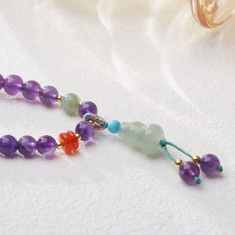 Buddha Stones Natural Amethyst Beads Coin Hanging Gourd Chalcedony Lotus Balance Multi-layer Bracelet