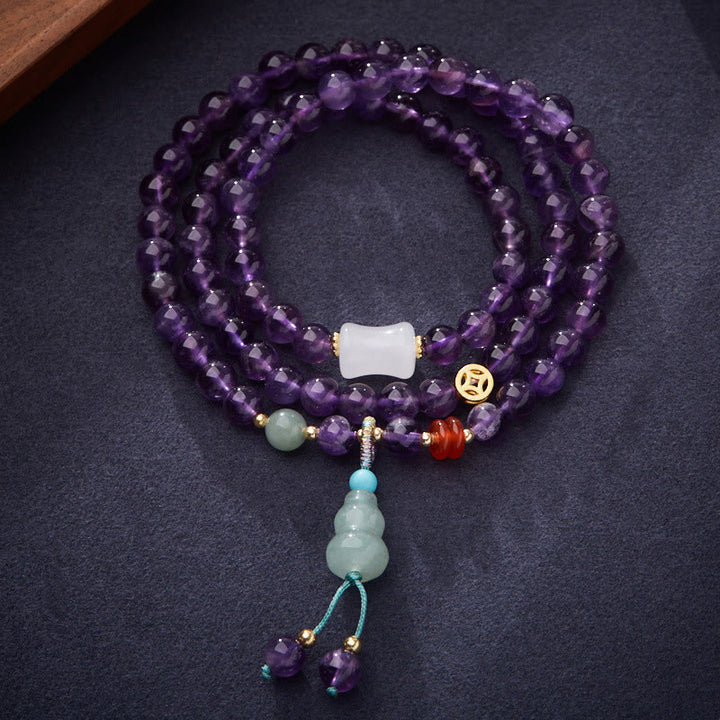 Buddha Stones Natural Amethyst Beads Coin Hanging Gourd Chalcedony Lotus Balance Multi-layer Bracelet