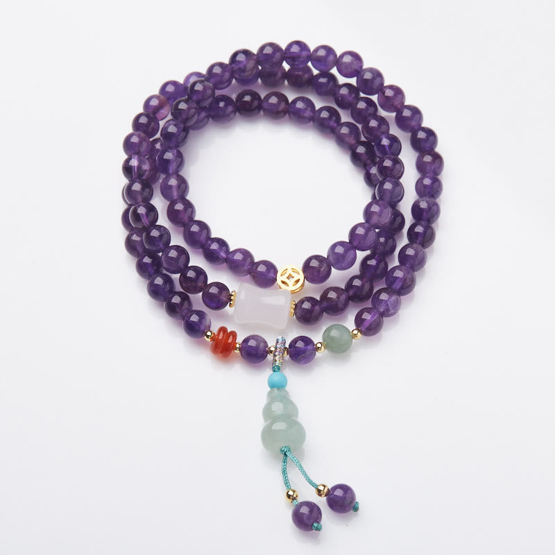 Buddha Stones Natural Amethyst Beads Coin Hanging Gourd Chalcedony Lotus Balance Multi-layer Bracelet