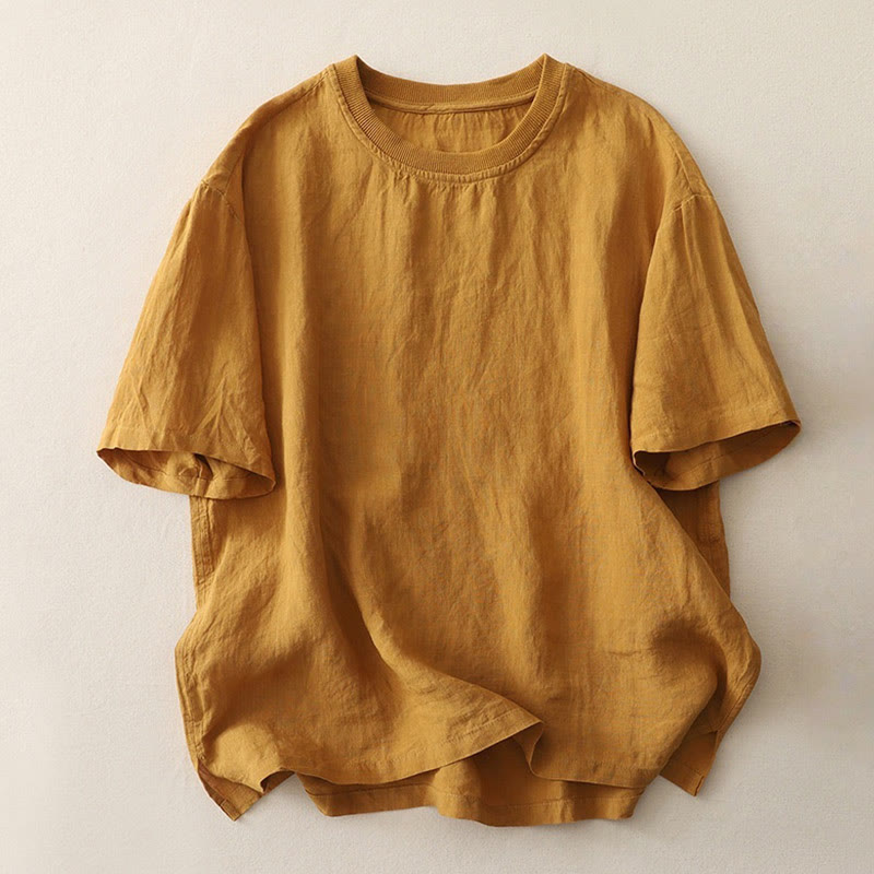 Buddha Stones Plain Threaded Crew Neck Design Women's Polyester Short Sleeves Shirt - Goldenrod - US14,UK/AU18,EU46 (2XL) - image 12