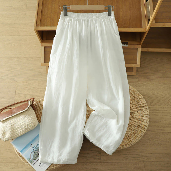 Buddha Stones Commute Pure Color Simple Design Women's Cotton Linen Ankle-Length Harem Pants With Pockets - White - US8-10,UK/AU12-14,EU40-42 (2XL) - image 5