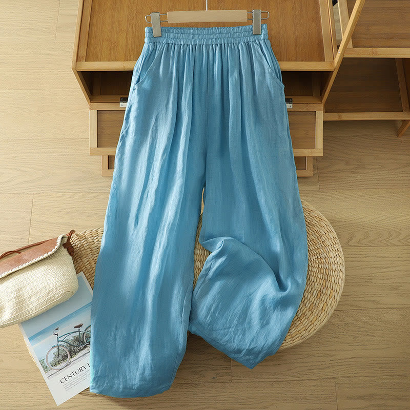 Buddha Stones Commute Pure Color Simple Design Women's Cotton Linen Ankle-Length Harem Pants With Pockets - DodgerBlue - US8-10,UK/AU12-14,EU40-42 (2XL) - image 20