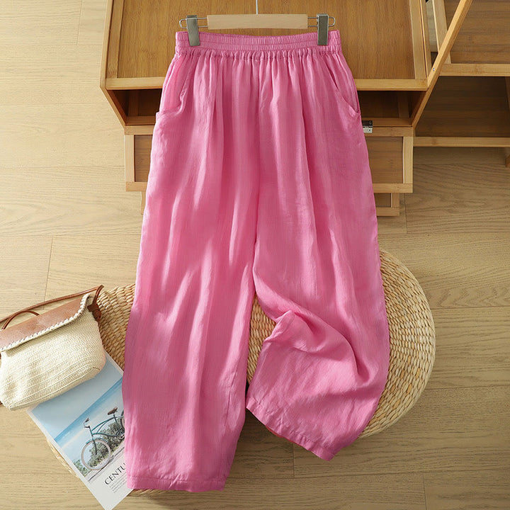 Buddha Stones Commute Pure Color Simple Design Women's Cotton Linen Ankle-Length Harem Pants With Pockets - HotPink - US8-10,UK/AU12-14,EU40-42 (2XL) - image 15