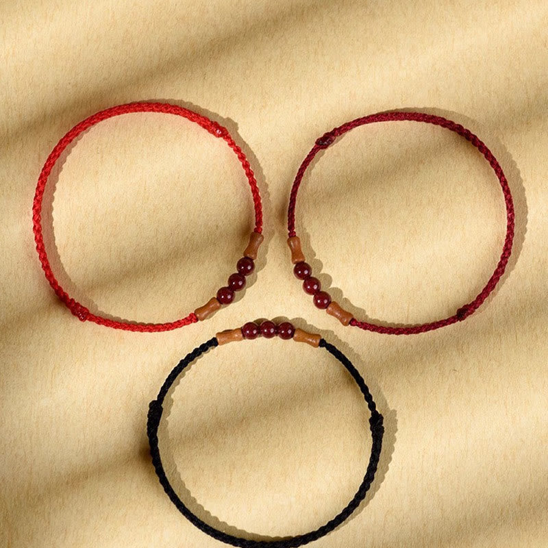 Buddha Stones Cinnabar Beads Peach Wood Blessing String Bracelet