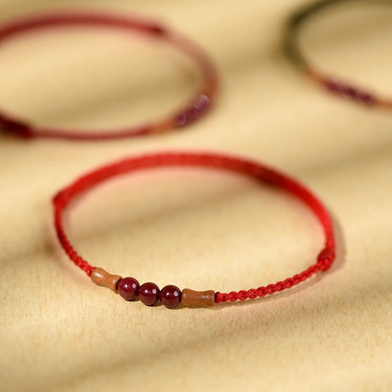 Buddha Stones Cinnabar Beads Peach Wood Blessing String Bracelet
