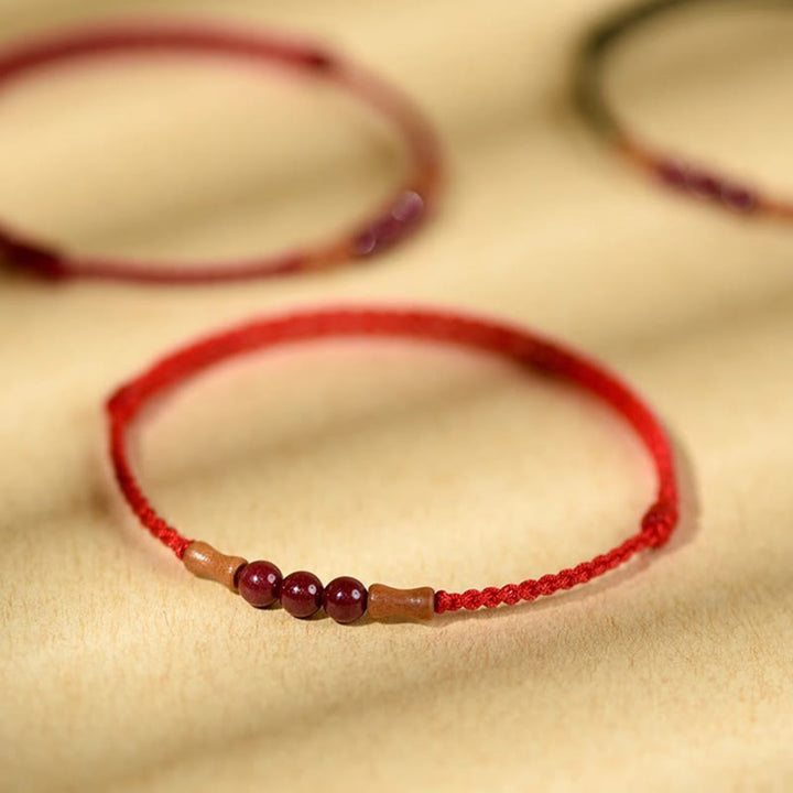 Buddha Stones Cinnabar Beads Peach Wood Blessing String Bracelet