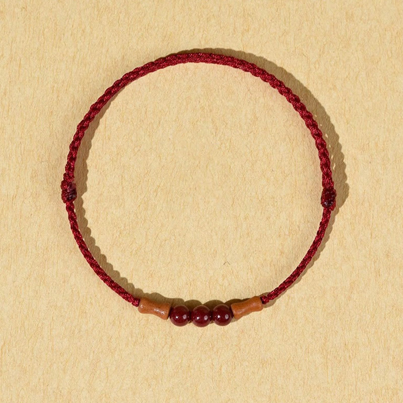 Buddha Stones Cinnabar Beads Peach Wood Blessing String Bracelet