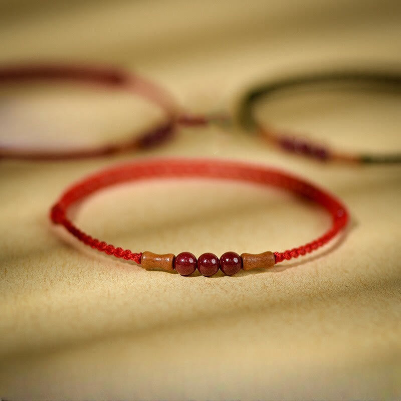 Buddha Stones Cinnabar Beads Peach Wood Blessing String Bracelet