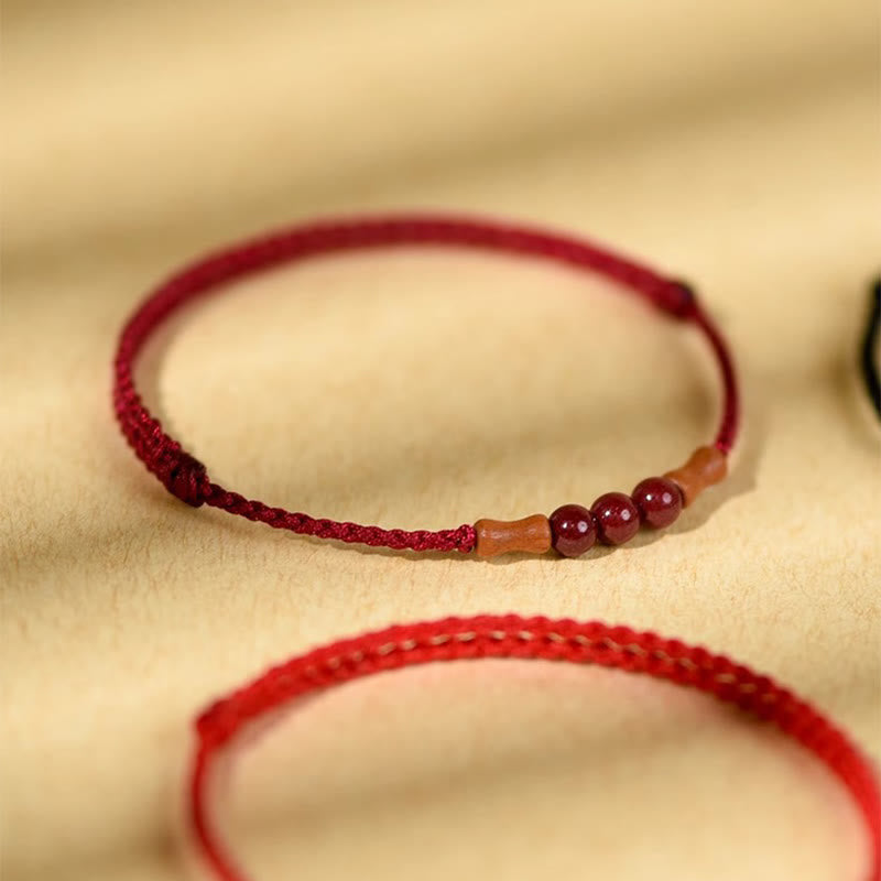 Buddha Stones Cinnabar Beads Peach Wood Blessing String Bracelet