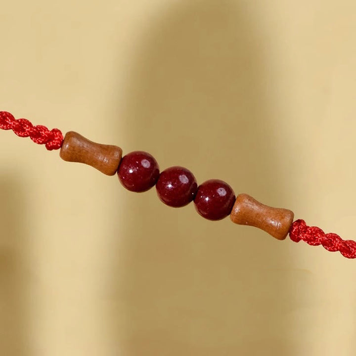 Buddha Stones Cinnabar Beads Peach Wood Blessing String Bracelet
