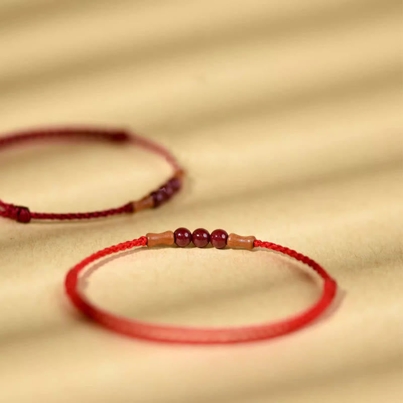 Buddha Stones Cinnabar Beads Peach Wood Blessing String Bracelet