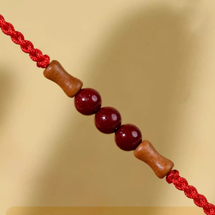 Buddha Stones Cinnabar Beads Peach Wood Blessing String Bracelet