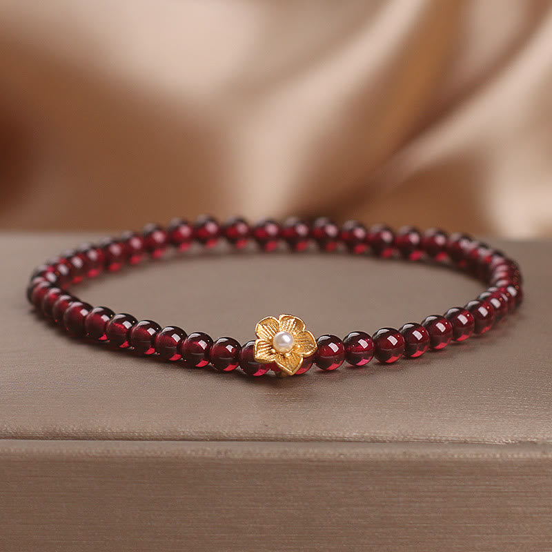 Buddha Stones Natural 4mm Garnet Beads Flower Passion Bracelet