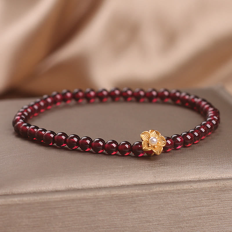 Buddha Stones Natural 4mm Garnet Beads Flower Passion Bracelet