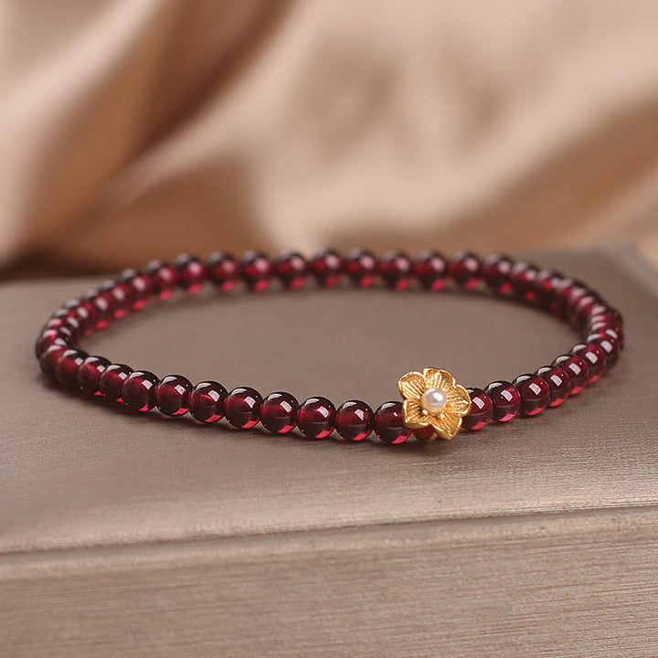Buddha Stones Natural 4mm Garnet Beads Flower Passion Bracelet