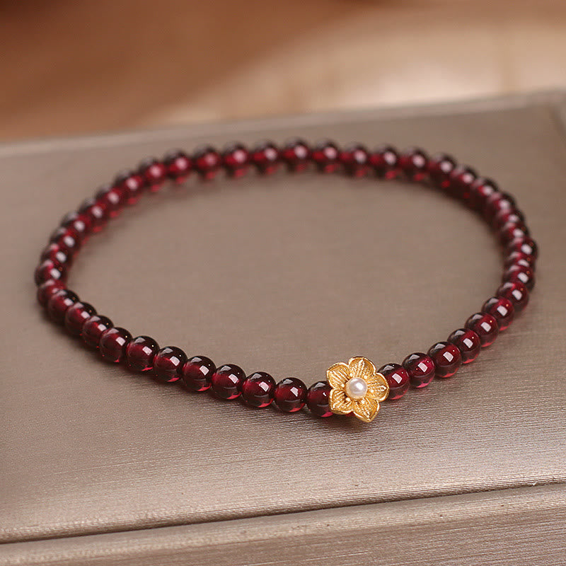 Buddha Stones Natural 4mm Garnet Beads Flower Passion Bracelet