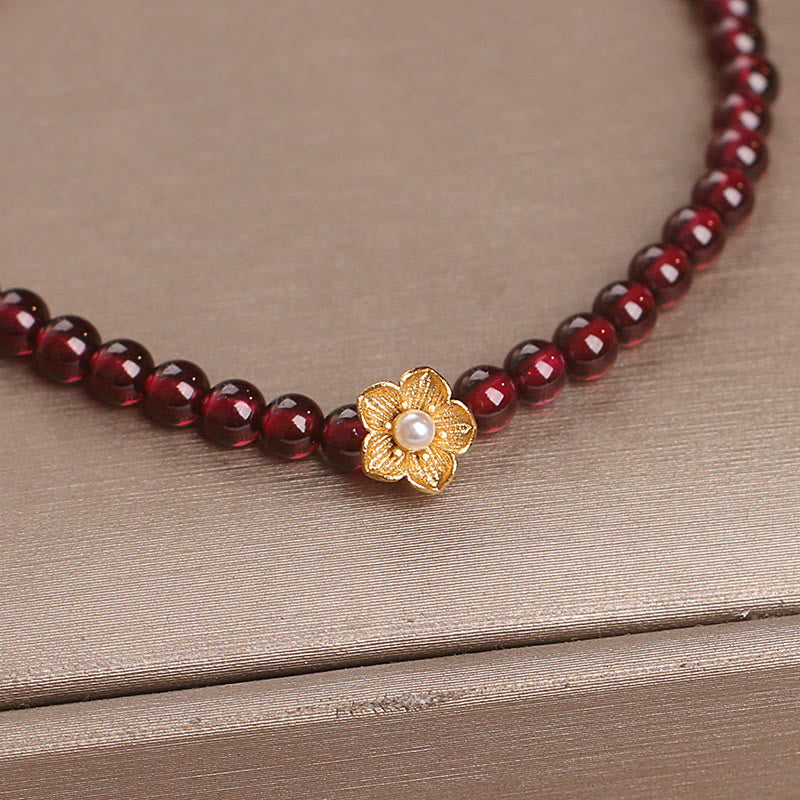 Buddha Stones Natural 4mm Garnet Beads Flower Passion Bracelet