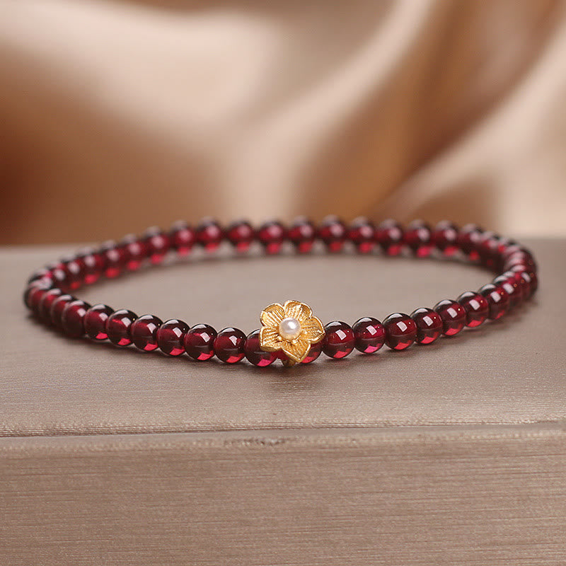 Buddha Stones Natural 4mm Garnet Beads Flower Passion Bracelet