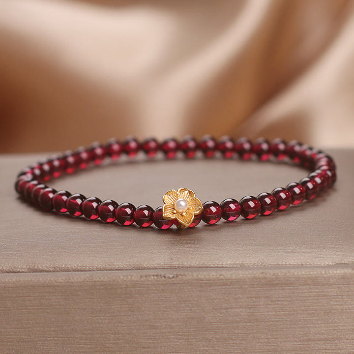 Buddha Stones Natural 4mm Garnet Beads Flower Passion Bracelet