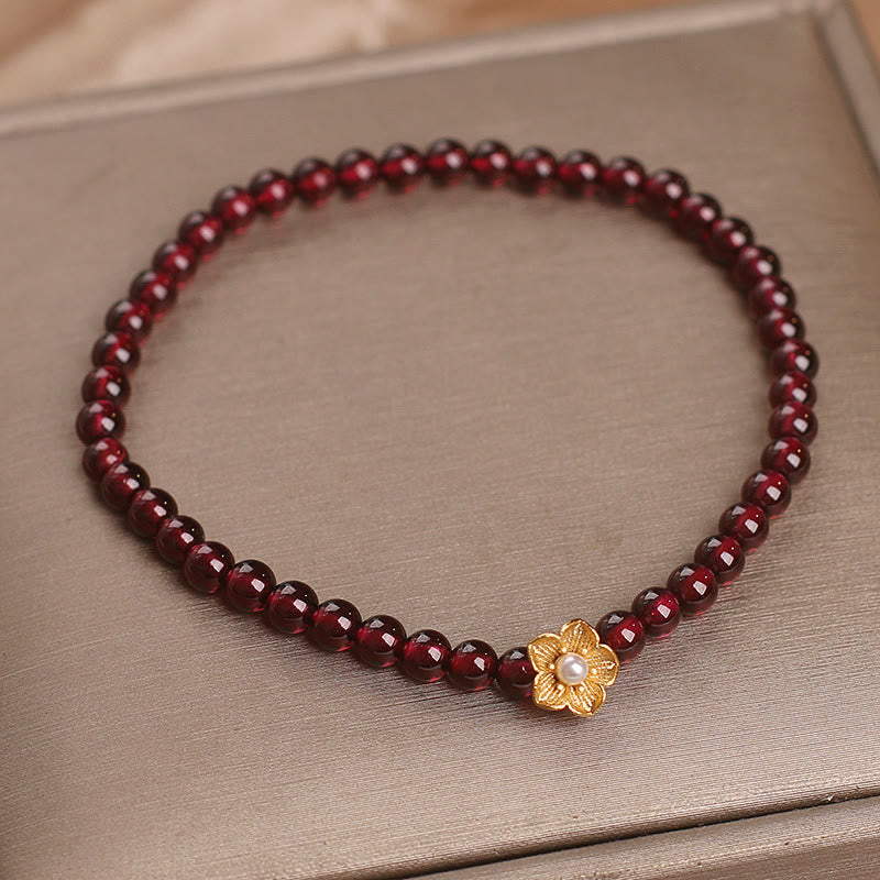 Buddha Stones Natural 4mm Garnet Beads Flower Passion Bracelet