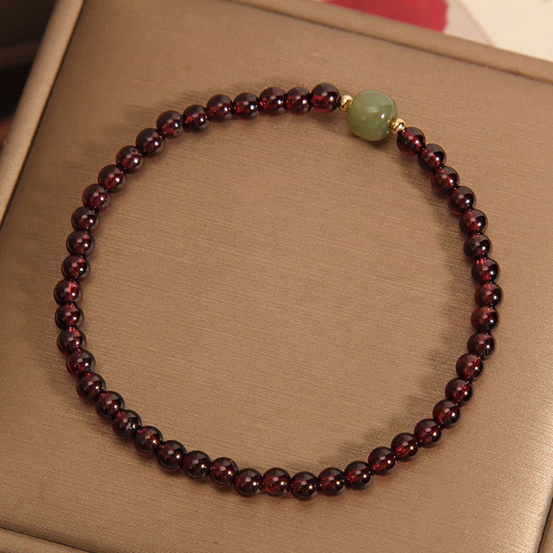 Buddha Stones Natural 3mm Ultra-thin Garnet Hetian Jade Beads Stability Bracelet