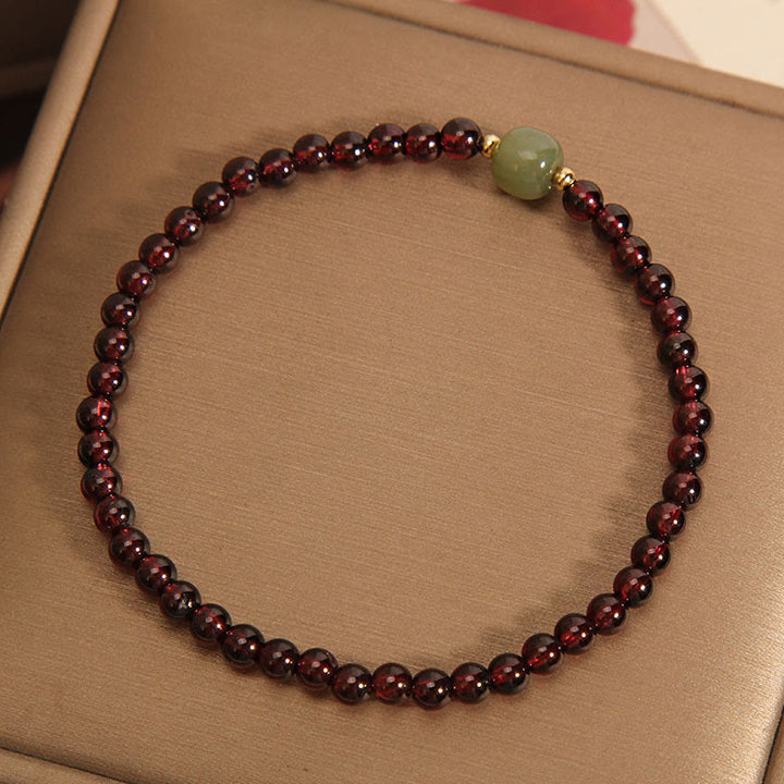 Buddha Stones Natural 3mm Ultra-thin Garnet Hetian Jade Beads Stability Bracelet