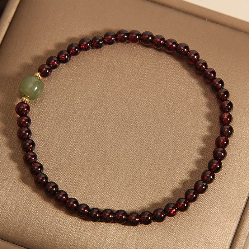 Buddha Stones Natural 3mm Ultra-thin Garnet Hetian Jade Beads Stability Bracelet
