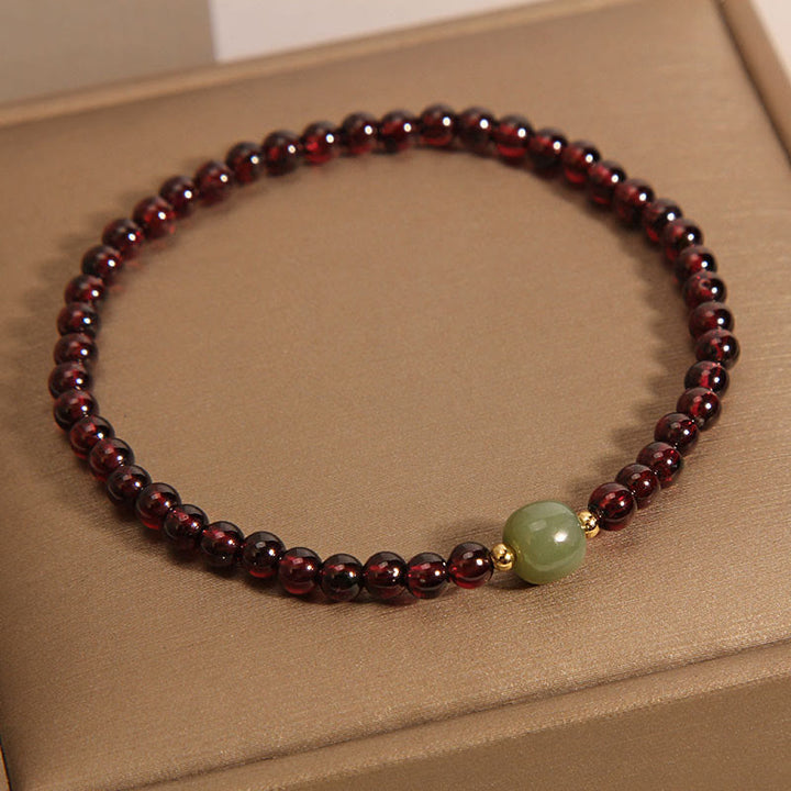 Buddha Stones Natural 3mm Ultra-thin Garnet Hetian Jade Beads Stability Bracelet