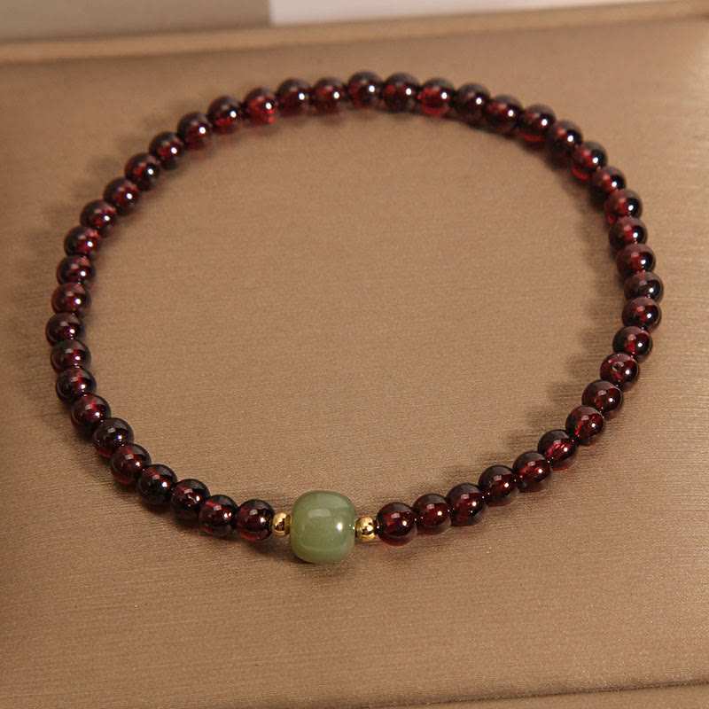 Buddha Stones Natural 3mm Ultra-thin Garnet Hetian Jade Beads Stability Bracelet
