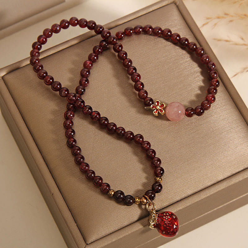 Buddha Stones Natural 3mm Ultra-thin Garnet Rose Quartz Beads Money Bag Bell Flower Protection Bracelet