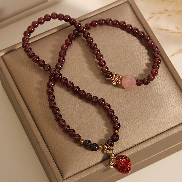 Buddha Stones Natural 3mm Ultra-thin Garnet Rose Quartz Beads Money Bag Bell Flower Protection Bracelet