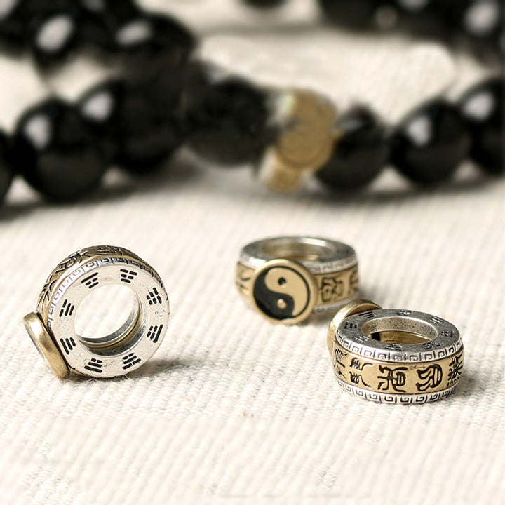 Buddha Stones Black Obsidian Yin Yang Nine-Character Mantra Fulfilment Bracelet