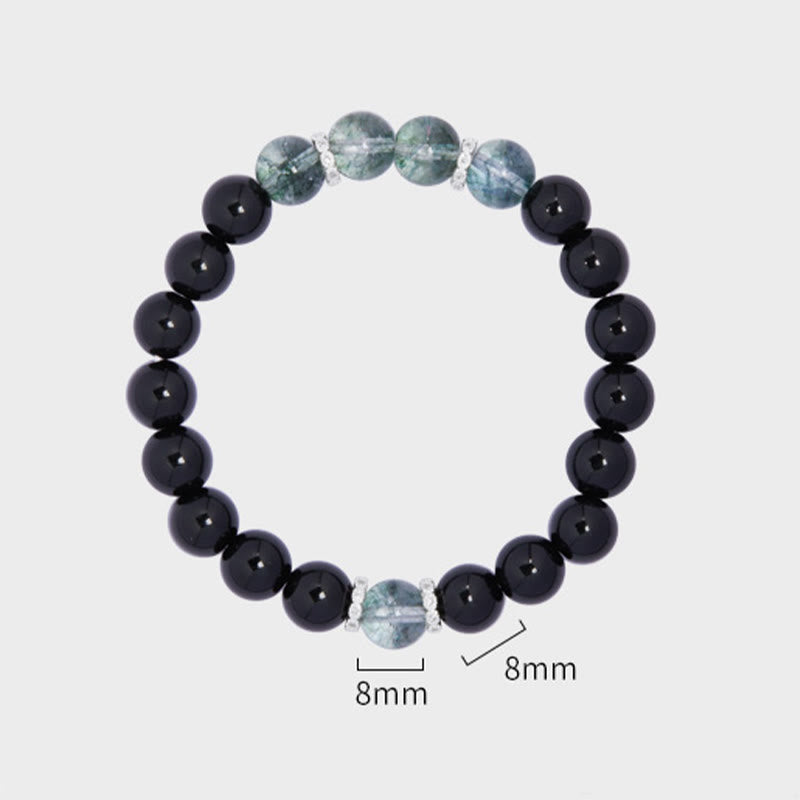 Buddha Stones 925 Sterling Silver Black Obsidian Green Phantom Strength Bracelet