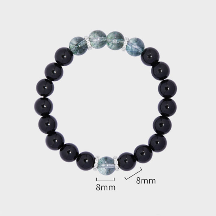 Buddha Stones 925 Sterling Silver Black Obsidian Green Phantom Strength Bracelet