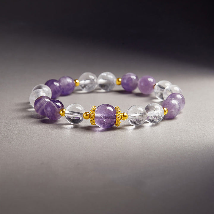 Buddha Stones 925 Sterling Silver Natural Amethyst White Crystal Balance Bracelet