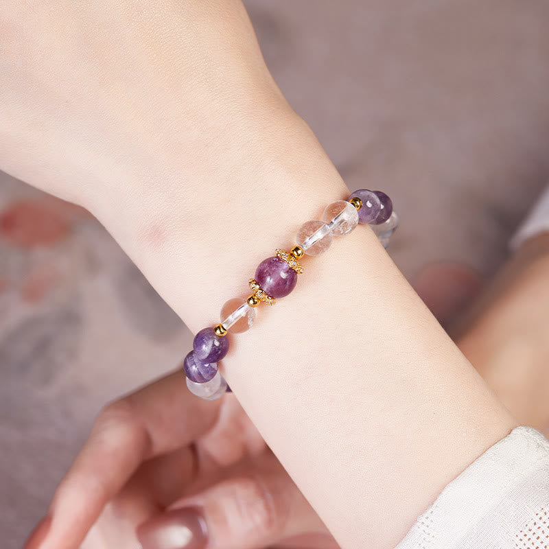Buddha Stones 925 Sterling Silver Natural Amethyst White Crystal Balance Bracelet